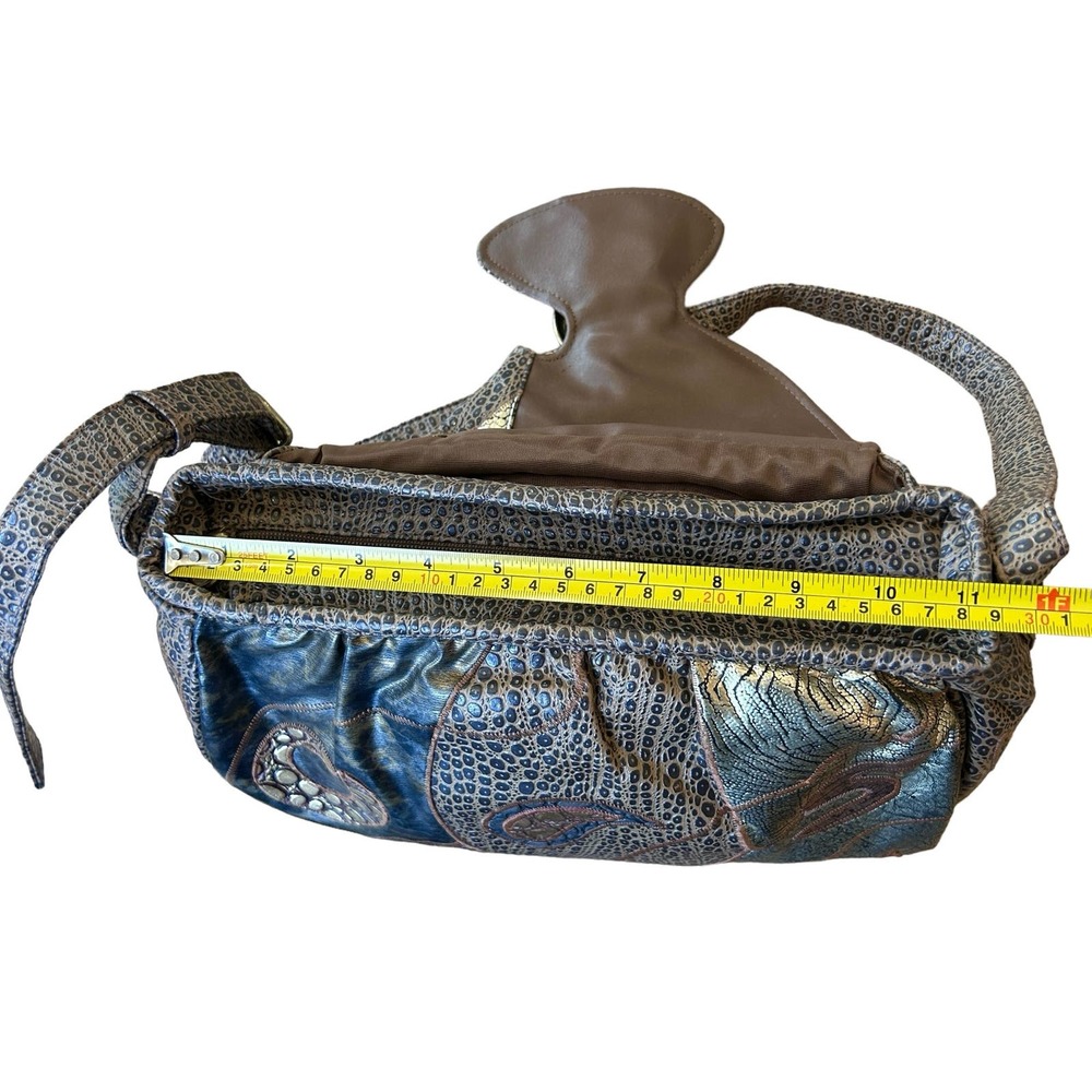 Metallic Blue Patterned Shoulder Bag - Picture 13 of 16
